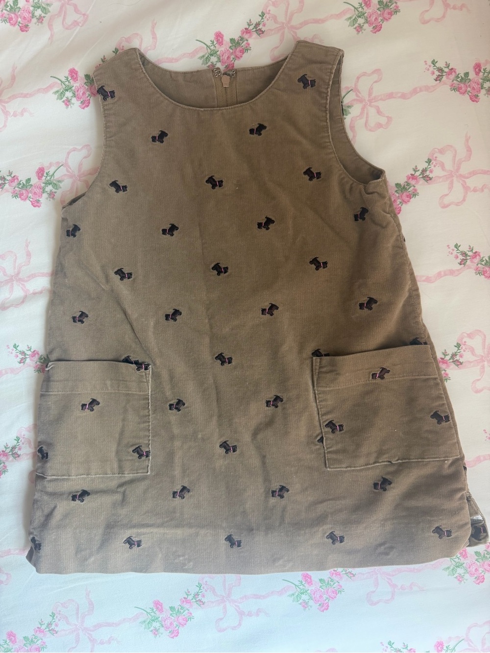 Vintage Lilly Pulitzer Tan Corduroy Pinafore with Scottie Dog Embroidery